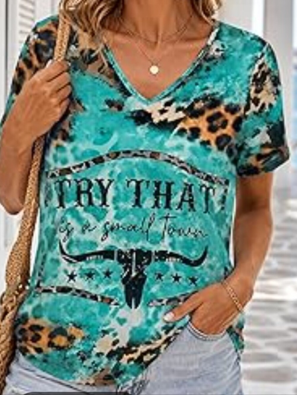 New Fashion Collection Vneck Short Sleeve Western Country Women T-shirt XL New